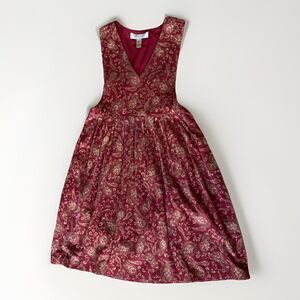 Vintage Karen Scott Corduroy Red Tan Paisley Dress Size 8 100% Cotton Dry Clean